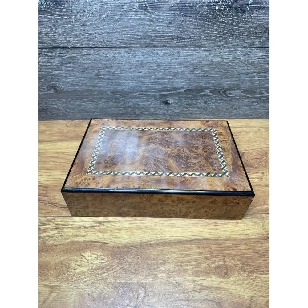 Gentili Italy Burl Wood Jewelry Box Vintage Valet Keepsake Case Ring Storage